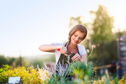 Final inspection of a maintained lawn and flowerbed